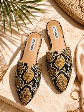 Steve Madden Snake Print Mules | Luxe Summer Slide Flats | Pointed Toe Statement
